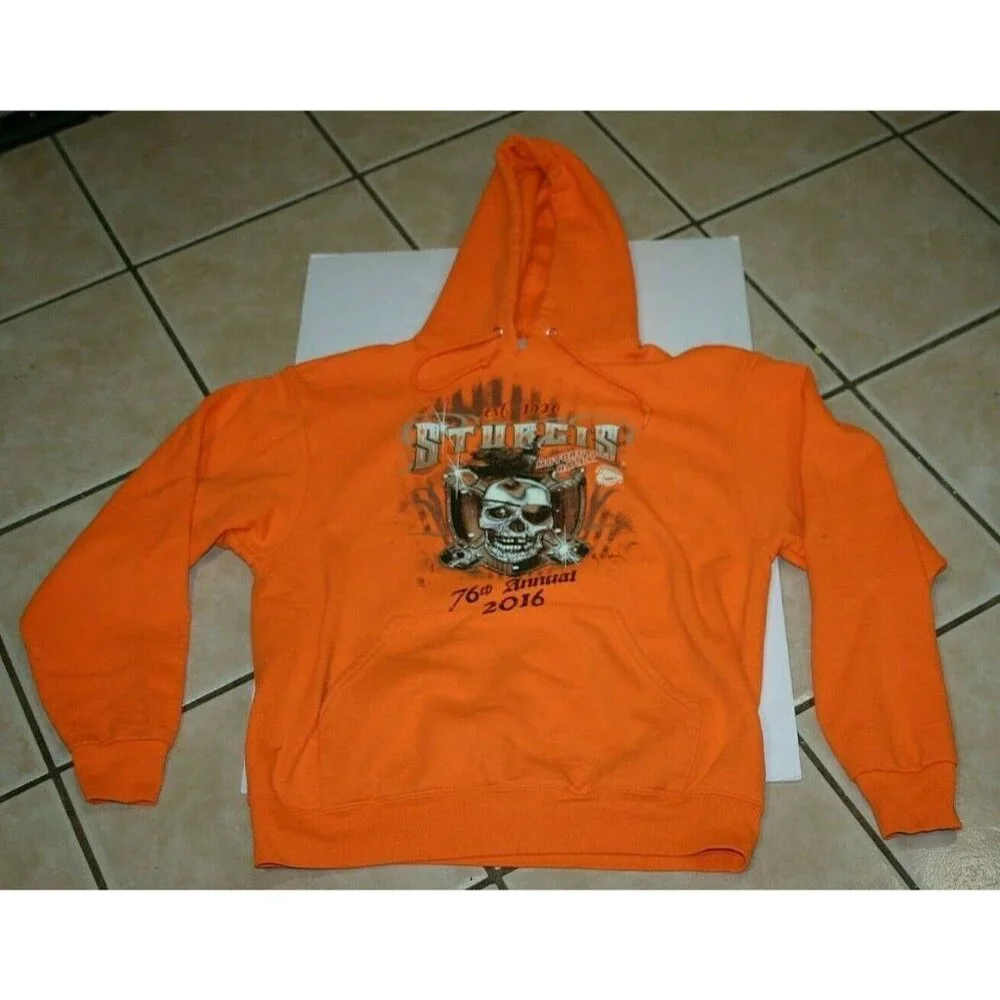 Sturgis Motorcycle Rally hoodie sweater mens medium 76th 2016 orange Jerzees
